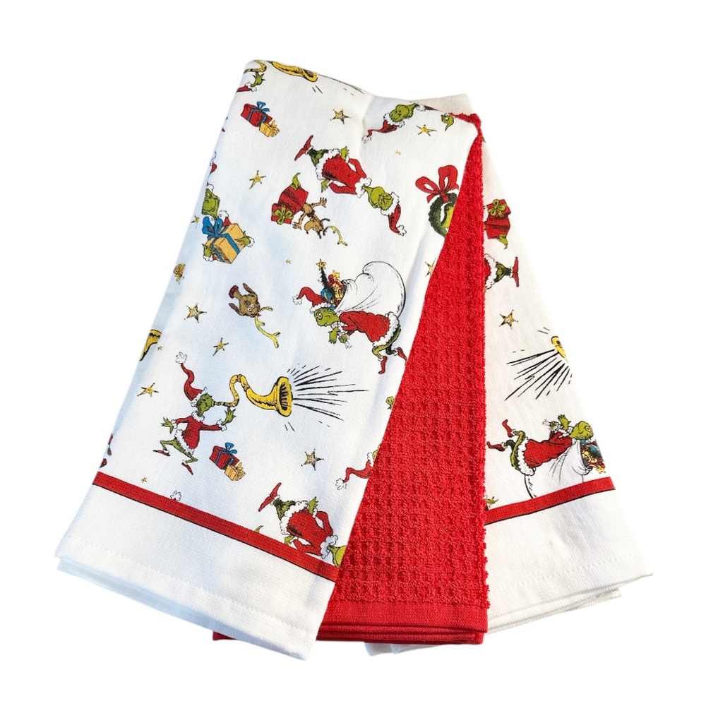 🎉HP🎉 NEW Dr Seuss THE GRINCH CHRISTMAS KITCHEN TOWEL SET/3